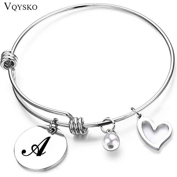 Edelstahl Initial Alphabet Armbänder & Armreifen für Frauen Charms Tag Buchstaben Armbänder Schmuck Armreif für Valentinstag Geschenk
