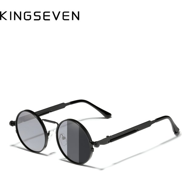 KINGSEVEN High Quality Gothic Steampunk Sunglasses Polarized Men Women Brand Designer Vintage Round Metal Frame Sun Glasses