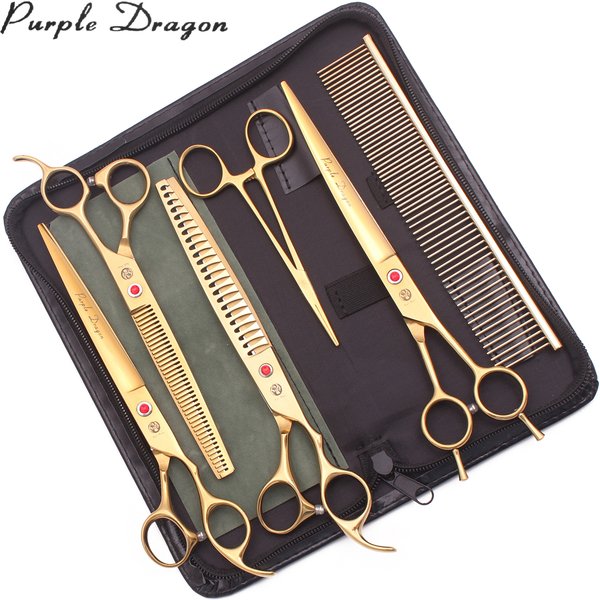 Hundepflegeschere Purple Dragon 8" Japan 440C Haustierscheren-Set Effilierschere Chunker gebogene Schere Dropshipping Z3015