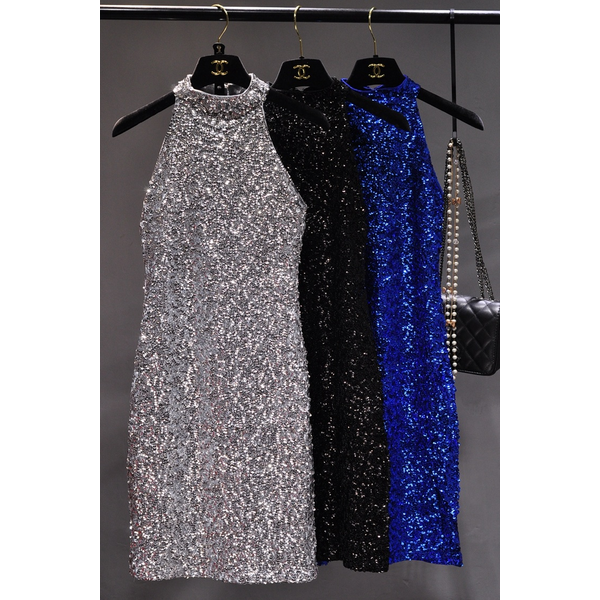 The New 2023 Sequins Glittering Collar Sundress Packet Buttock Sexy Cultivate One's Morality Show Thin Render Dress Sleeveless