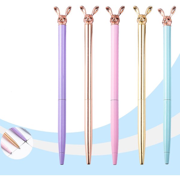 Stylo à bille lapin mignon en métal or rose, fournitures scolaires et de bureau, de haute qualité
