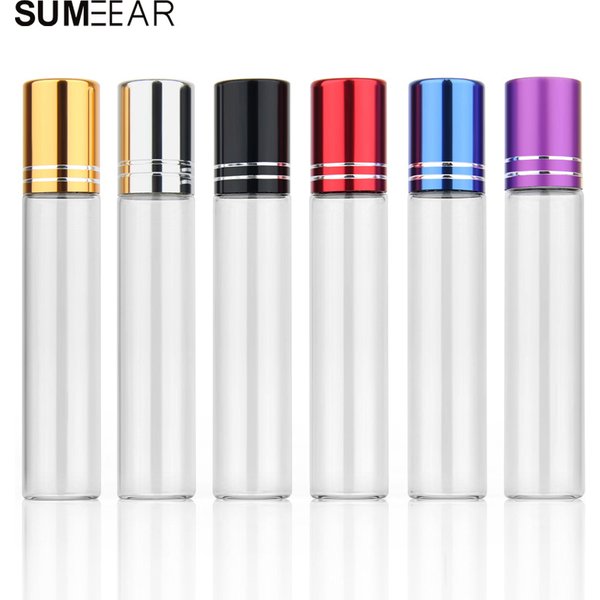 100 pièces/lot 10ml bouteille d'huile essentielle voyage utilisation verre parfum rouleau sur bouteille avec acier inoxydable boule de verre rouleau verre