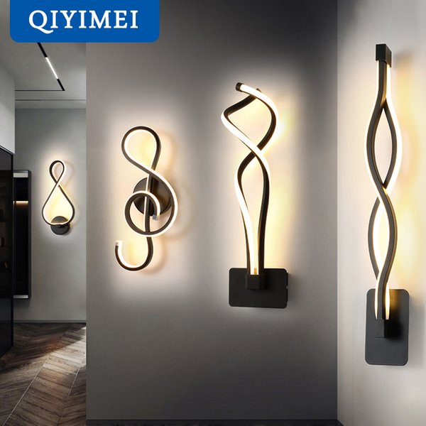 Lampes murales minimalistes modernes pour salon, chambre à coucher, chevet, lustre AC90V-260V LED, lampe intérieure noire et blanche, éclairage de couloir, décoration