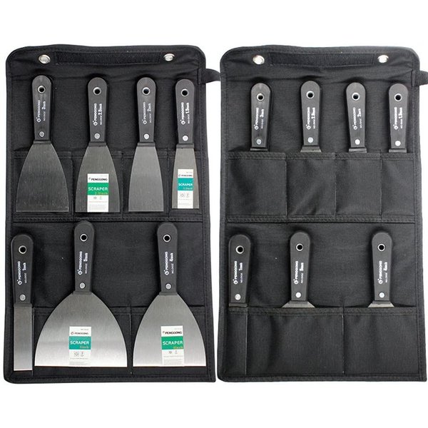 7PCS Putty Knives Set Flex Drywall Knife Paint Scraper Kit 7 Sizes Soft Grip Handle Carbon Steel Blade Canvas Storage Bag Includ
