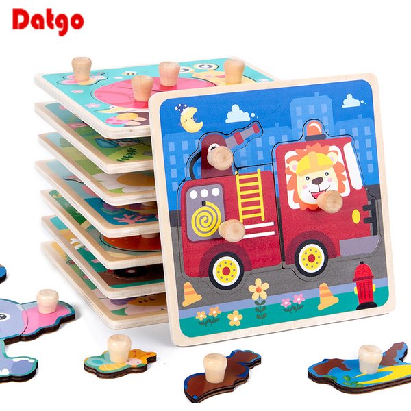 Kinder Montessori Holz Puzzle Hand Greifen Bord Spielzeug für Kinder Cartoon Tier Holz Jigsaw Baby Frühe Pädagogische Erkenntnis Spielzeug