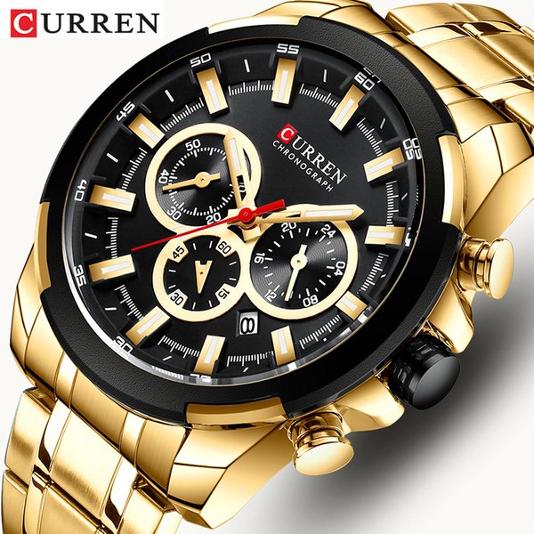 CURREN montres pour hommes Top marque grande montre de Sport de luxe hommes militaire en acier montres à Quartz chronographe or Design mâle horloge