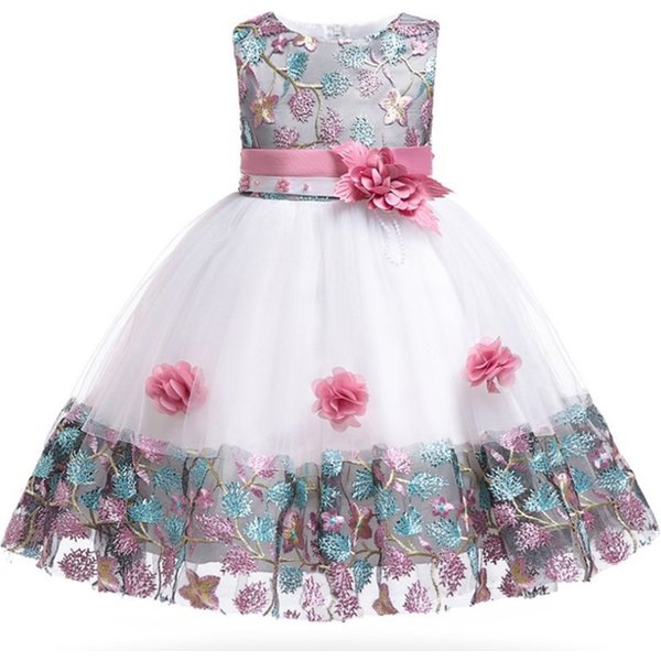 Robe d'été pour filles, broderie de fleurs, robes de fête d'anniversaire pour enfants de 3 à 8 ans, costumes de bal de princesse, vêtements formels