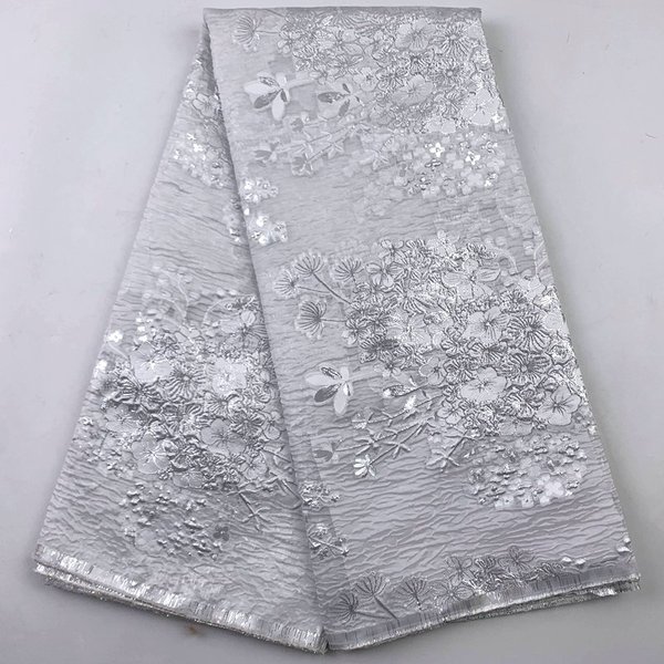 2024 neueste Silber Weiß Afrikanische Jacquard Spitze Stoff Französisch Spitze Bestickt Nigerianischen Brokat Spitze Stoff Für Party Kleid S8012