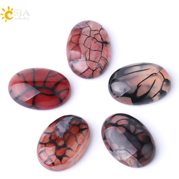 CSJA Oval Red Dragon Veins Cabochon Beads Pebble for Handcrafted Jewelry Making Accessories CAB Stone 15x20/18x25/25x35mm F842