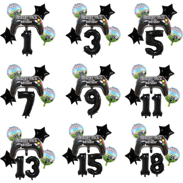 Gamepad-Luftballons zum Aufspiel mit schwarzem Ziffern-Zahlenballon, Kindergeburtstag, Party-Dekoration, Spielthema, Partyzubehör