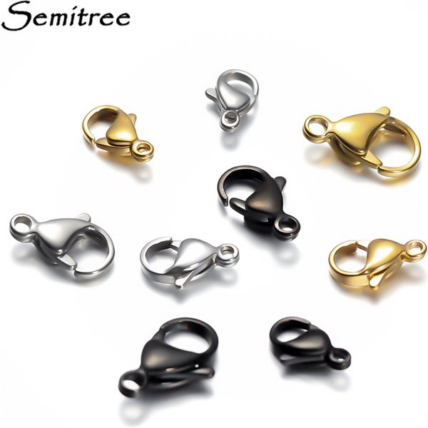 Fermoirs à homard en acier inoxydable, 25 pièces, or et noir, résultats de bijoux, accessoires de fabrication de bracelets et de colliers, 9/10/11/12/13/15MM