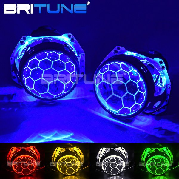 soczewki Projektory Bi-xenon, HID Bi-reflektor ksenonowy obiektyw o strukturze plastra miodu Devil Eyes D1S D2S D3S D4S HID LED 3-Cal soczewka niebieska akcesoria samochodowe do tuningu reflektorów