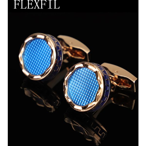 Boutons de manchette de luxe FLEXFIL pour hommes, boutons de manchette de marque, boutons de manchette Gemelos, boutons de manchette ronds de haute qualité pour mariage, bijoux Abotoaduras