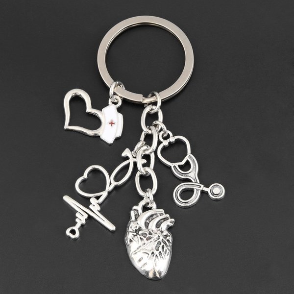 New Heartbeat Charms Keychain Medical Stethoscope Key Ring Heart Key Chain Doctor Nurse Gift For DIY Jewelry Handmade
