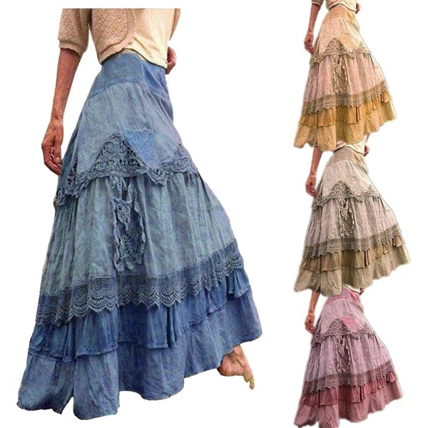 Medieval Women's Dress Lace Stitching and Large Hem Cake Skirt Halloween Costumes Lolita Vintage Steampunk Renaissance Clothing