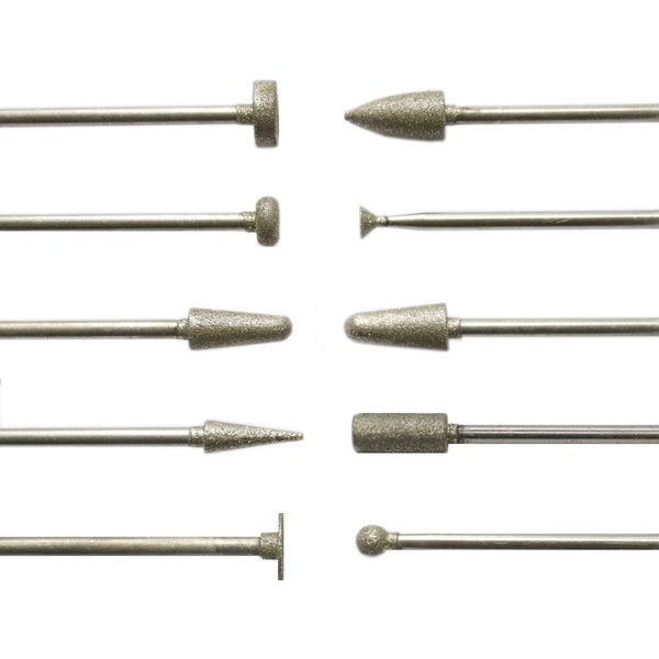 Lot de 10 fraises diamantées HP à tige de 2,35 mm pour laboratoire dentaire, mélange d'outils, pour le polissage de prothèses dentaires, de jade et d'émeraudes