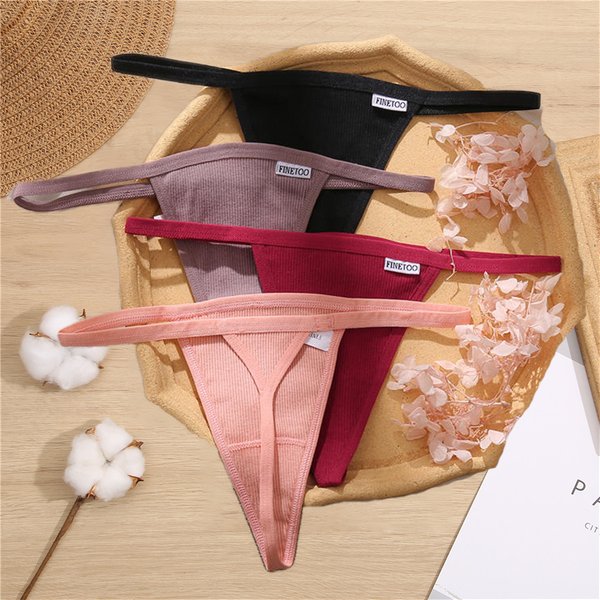 FINETOO femmes Sexy coton taille basse culottes tongs sous-vêtements féminins t-back string dames slips filles M-XL Bikini Lingerie