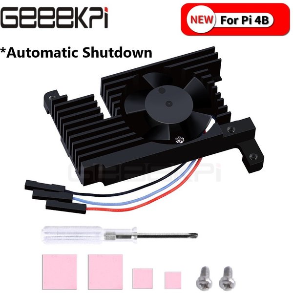 Raspberry Pi 4B Adjustable Speed Heatsink Kit CNC Extreme Quite Cooling Fan Automatic Shutdown 3510 Cooler Thermal Pad