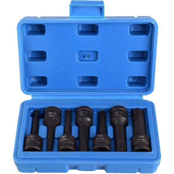 Jeu de douilles Torx Star à Impact à entraînement carré de 3/8 pouces, 7 pièces, T20 T25 T30 T40 T50 T55 T60 CR-MO, outils de clé à douille