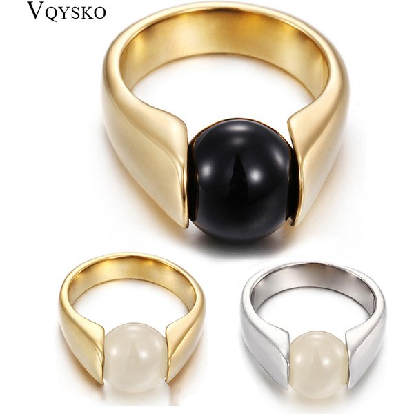 New Fashion Colorful Opal Ring Women Quality Stainless Steel Ring Round Black White Cat's Eye Stone Wedding Ring