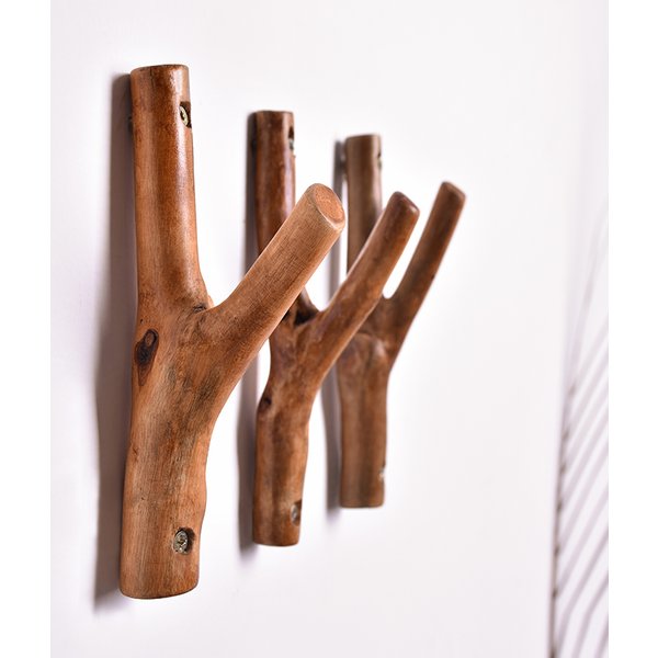 Patère murale créative en bois massif, design branche d'arbre, style rétro, pour accrocher vêtements derrière la porte ou dans la pièce