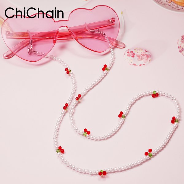 Mode Transparente Kristall Gläser Ketten für Frau Gril Kristall Schwarz Perlen Brillen Halskette Metall Sonnenbrille Schnur Lanyard