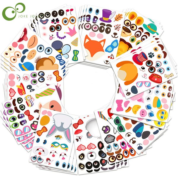 12 Sheets Make a Face Stickers Kids DIY Stickers Make-a-Face Animal Stickers Children Recognition Training Education Toy