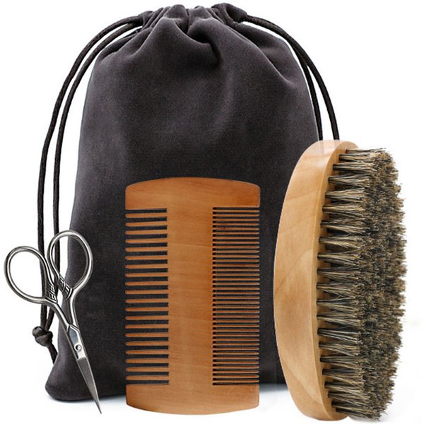 Professionelle Weiche Wildschwein Borsten Holz Bart Pinsel Friseur Rasierpinsel Kamm Männer Schnurrbart Kamm Kit Mit Geschenk Tasche Haar Kamm Set