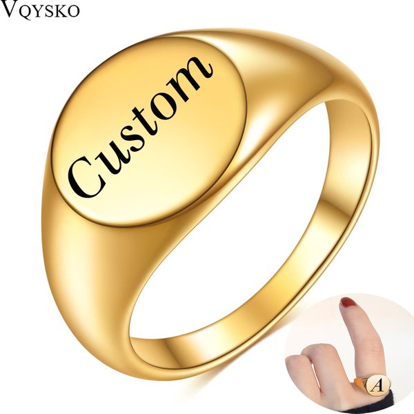 Bague chevalière personnalisée pour femmes, gros nom rond, Logo, timbre en acier inoxydable, Punk, bijoux à la mode, accessoires de mariage féminins