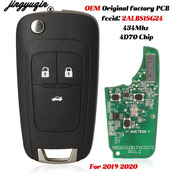 Jingyuqin – clé télécommande intelligente à 3 boutons pour Chevrolet Aveo Cavalier 2019 2020, compatible avec Opel, 434MHz, puce ID70, 2ALBS1SG24, originale