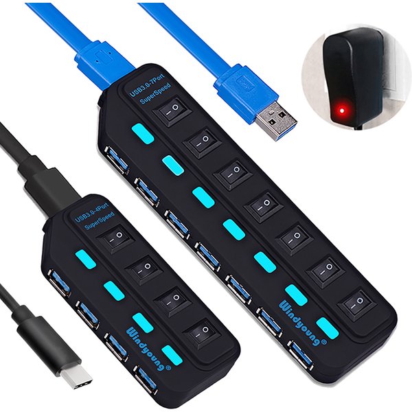 USB 3.0 HUB Typ-C HUB Multi USB Splitter 4/7 Port Expander Mehrere USBC 3 Hab Verwenden Netzteil USB 3.0 Hub mit Schalter für PC