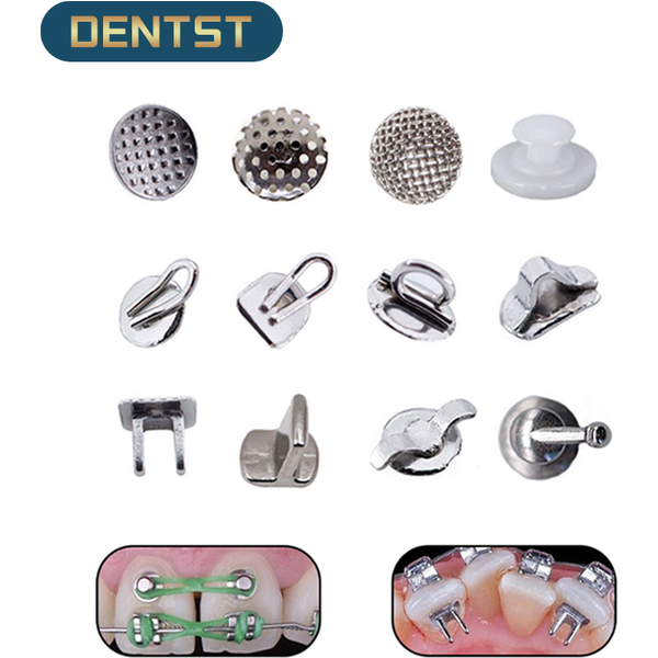 50pc Dentistry Dental Orthodontic Traction Hook Ceramic Composite Lingual Button Direct Bond Eyelet Tongue Tamer Crimpable Hook