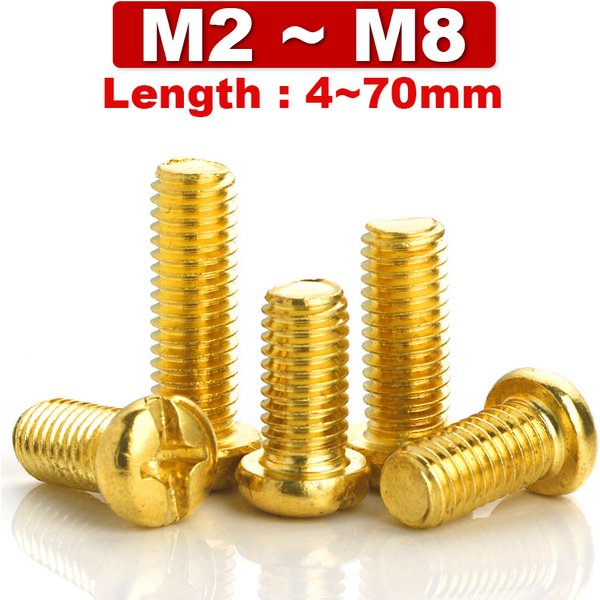 Vis de machine Phillips en cuivre M2 M2.5 M3 M4 M5 M6 M8, vis en laiton à tête cylindrique PM, vis à filetage métrique à embase cruciforme GB818 DIN7985