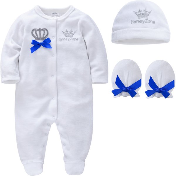Unisex Herbst Winter Baby Boy Kleidung Set 3 teile/los verdicken Baumwolle Neugeborenen Krone Design Stram pler 0-12 Monate Kleinkind Overall