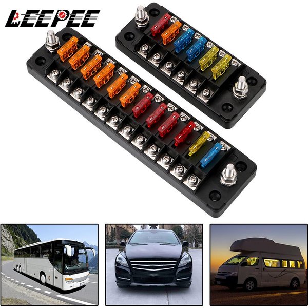 Support de boîte à fusibles 32V 75A, ignifuge, 6 voies, 12 voies, bloc de fusibles à lame avec couvercle, accessoires pour voiture, bateau, camion, remorque