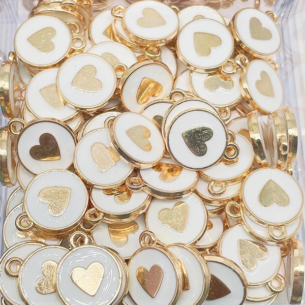 20 pièces multicolore amour coeur rond breloque alliage pendentif pour collier Bracelet porte-clés bijoux à bricoler soi-même faisant des fournitures accessoires