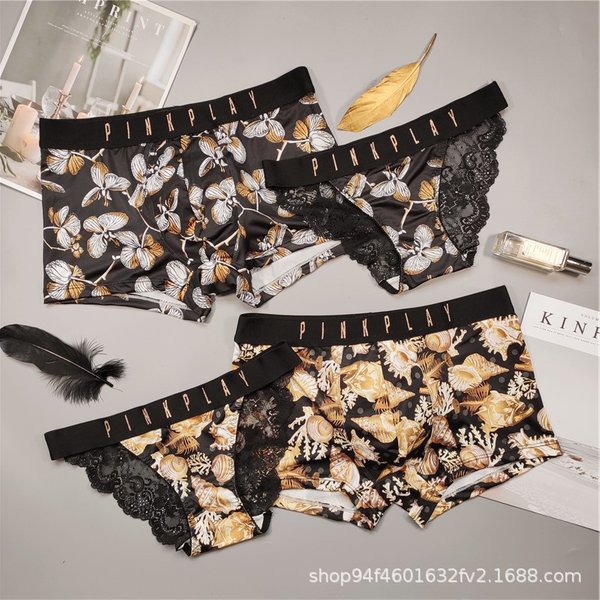 Nouveau Style hommes et femmes sous-vêtements Sexy dentelle culottes femmes taille basse impression slips mâle confort boxeurs amoureux de la mode culottes