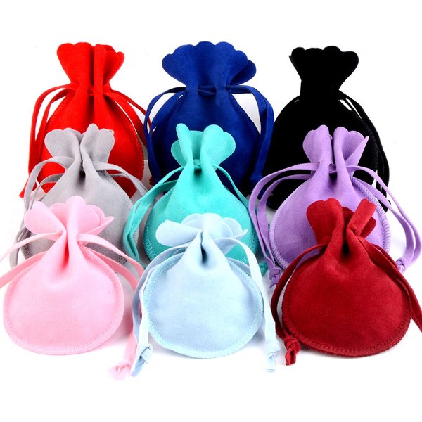 Sac rond en velours Double face avec cordon de serrage, 7x9 9x12cm, sac d'emballage de bijoux, pochettes de mariage en flanelle anti-poussière, 10 pièces/lot