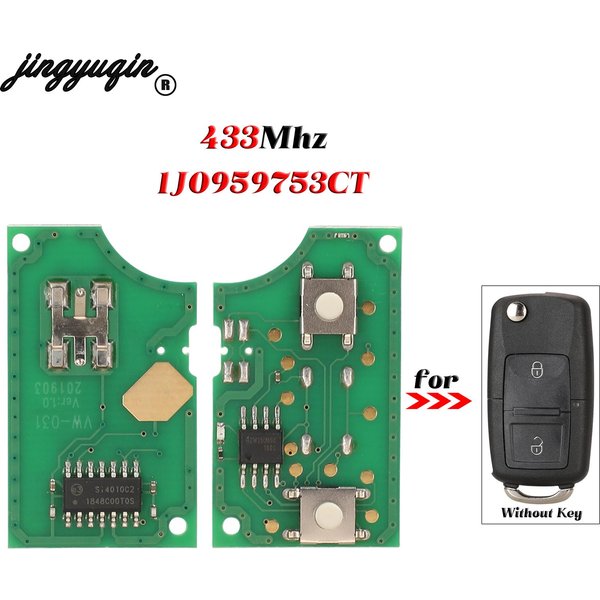 Jingyuqin Für VW Volkswagen Bora Passat Polo Golf MK4 Bora Octavia 2-Tasten Klappbarer Fernbedienungs-Autoschlüssel Leiterplatte 433Mhz 1J0959753CT
