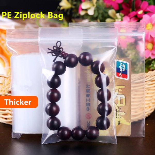 Sac à fermeture éclair Extra épais, 100 pièces, petits sacs d'emballage en plastique PE transparent, fermeture éclair auto-scellante, emballage de perles de bijoux, pochette d'assaisonnement