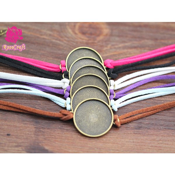 10 pièces cordon en daim Bracelet fait à la main réglage vierge 25mm rond Cabochon Bracelet bijoux lunette Base bijoux à bricoler soi-même résultats