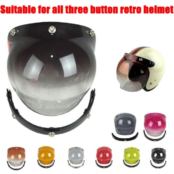 Casques de moto Vintage, visières à bulles, lentille avec bouclier, 3 boutons, accessoires généraux pour casque de moto à visage ouvert 3/4