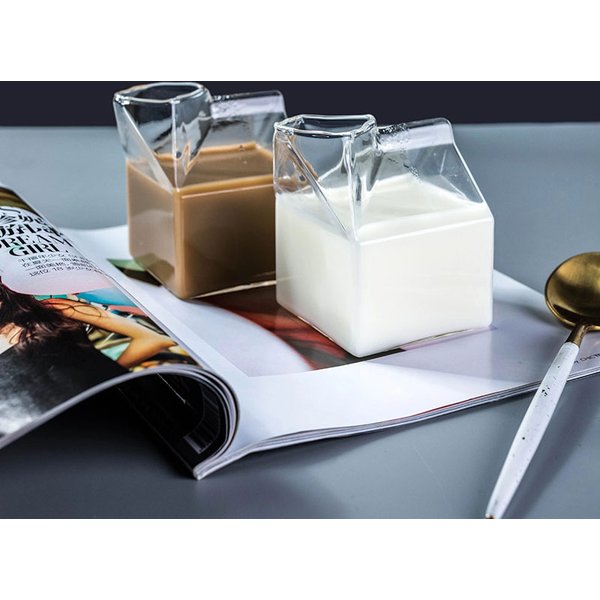 250ml Creative Milk Box Cup Transparent Milk Box Shape Glass Cups Students Drink Bottle for Juice Cute Coffee Cup Tea Drinkware