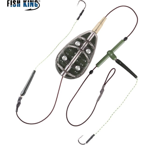 FISH KING 30g-100g High Carbon Steel Metal Feeder Hook Carp Fishing Bait Cage Line Group Artificial Lure Accessories