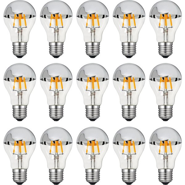 A19 Dimmbare LED Edison Glühbirne E27 4W 8W 220V Top Silber Schalenförmig mit geflammten Filamenten LED-Birne Halb-Chrom A60 Kronen-Vintage-Leuchten