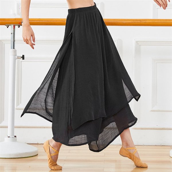 Pantalon de danse folklorique chinoise classique pour femme, surintendant à jambes larges, vêtements de danse à 2 couches, vêtements de danse dégradés, fente latérale, grande taille