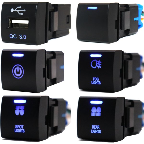 New Dash Push Button Switch Blue LED Light 12V 22 x 22mm for Toyota Camry Hiace Corolla RAV4 Land Cruiser Prado 150 Series Altis