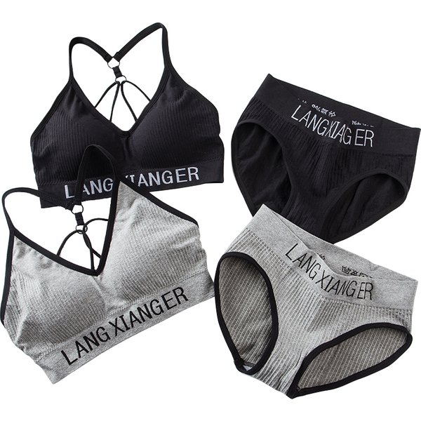 Ensemble de sous-vêtements en coton pour femmes, soutien-gorge de sport avec lettres, sans couture, confortable, sans anneau en acier, costume de poitrine, couleur unie, nouvelle collection