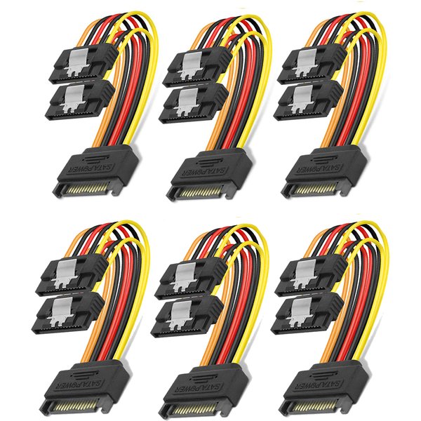 SATA-Stromverlängerungskabel, 6er-Pack 15-poliger SATA-Stecker auf Buchse, Verlängerungskabel, Kabeladapter für Festplatte, Festplatte, SSD, PCIE
