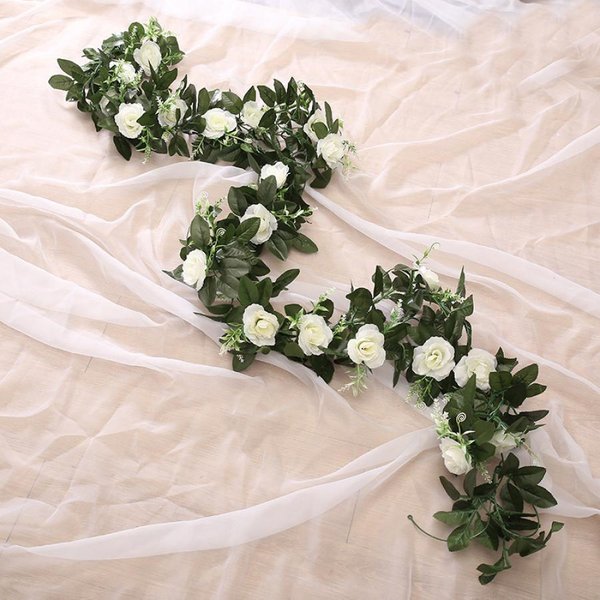 Seiden rosen künstliche Rebe hängen Blumen für Wand Weihnachten Rattan gefälschte Pflanzen Blätter Girlande im Freien Hochzeit Home Dekoration